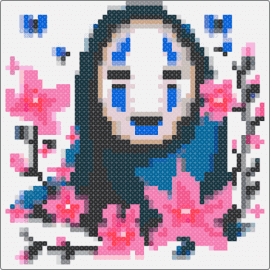 No Face - no face,spirited away,ghibli,kaonashi,anime,movie,flowers,pink,blue