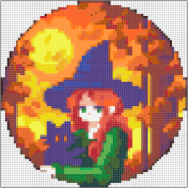 witchy halloween - witch,autumn,fall,halloween,cat,moon,spooky,orange,purple,green