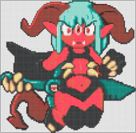 Demon gorl - demon,horned,eyes,character,red,teal