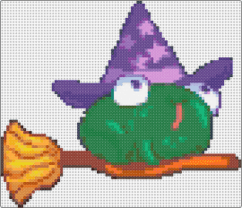 Frog on a broom - forg,witch,broom,hat,amphibian,animal,costume,halloween,cute,purple,green,orange