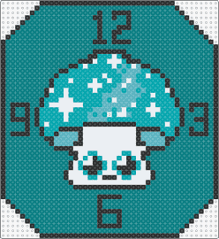 Blue Shroom Clock - clock,mushroom,time,sparkles,face,teal