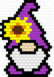 Gnome - gnome,sunflower,cute,charm,character,yellow,purple,white