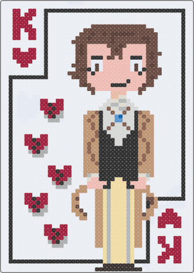 Osamu Dazai king of hearts playing card (I think this is so bad) - white,red,brown,beige,dazai,osamu,osamu dazai,dazai osamu,bsd,bungo stray dogs,king of hearts,cotdcardgames