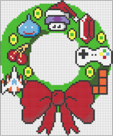 Mario Christmas Wreath - wreath,christmas,video games,bow,festive,nostalgia,tetris,galaga,zelda,red,green