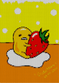 gudetama with a strawberry - gudetama,sanrio,strawberry,panel,yellow,orange