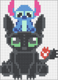 stitch & toothless - toothless,stitch,disney,how to train your dragon,lilo and stitch,characters,mashup,cute,animation,cartoon,movies,black,light blue