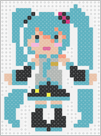 Hatsune Miku perler pattern - hatsune miku,vocaloid,music,character,teal,black,gray