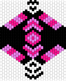 12 - mask,diamond,pink,black,vibrant,mystery,central motif,contrasting colors