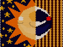 Sun and Moon FNaF - sun,moon,fnaf,five nights at freddys,horror,video game,panel,bag,stripes,stars,orange,blue