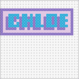 chloe - personalize your kandi creations with this custom 'chloe' text fuse bead pattern,styled in captivating blues within a lilac border.