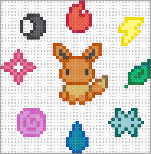 Eevee + evolution symbols - red,orange,pink,yellow,eevee,pokemon
