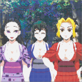 tengen's wives - tengen uzui,demon slayer,kimetsu no yaiba,anime,tv show,red,purple,blue