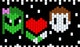 Alien and guy - alien,space,love,heart,human,cuff,black,green,white,red