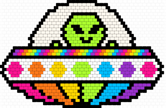 Rainbow Alien UFO - white,green,pink