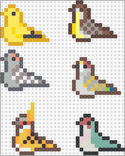 small bird charms part 2 - beige, bird, brown, charm, colorful, dove, gray, perler bead, pigeon, yellow