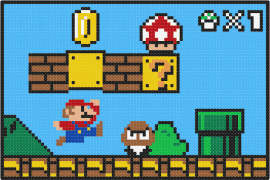 Mario Land - mario,level,nintendo,video game,goomba,stage,landscape,placemat,panel,classic,colorful,light blue,yellow,brown,green,red