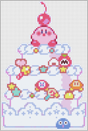 Kirby Cake - white,pink,red,light blue