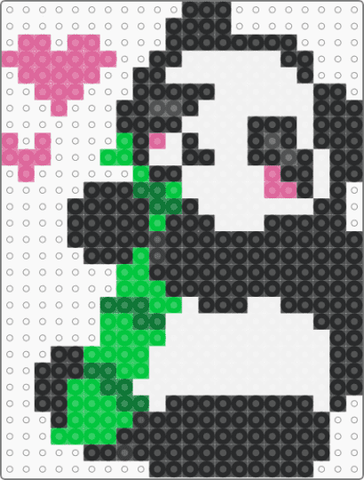 Panda eating bamboo perler! - black,white,green,pink,panda