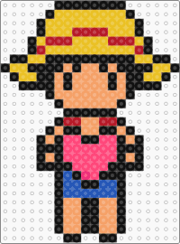 Luffy with a heart for valentines day perler! - monkey d luffy,valentines,one piece,character,anime,love,tv show,yellow,tan,pink