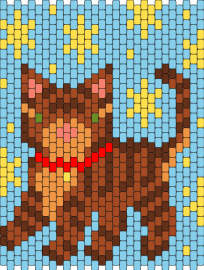 Cat - cat,animal,stars,panel,brown,light blue,yellow