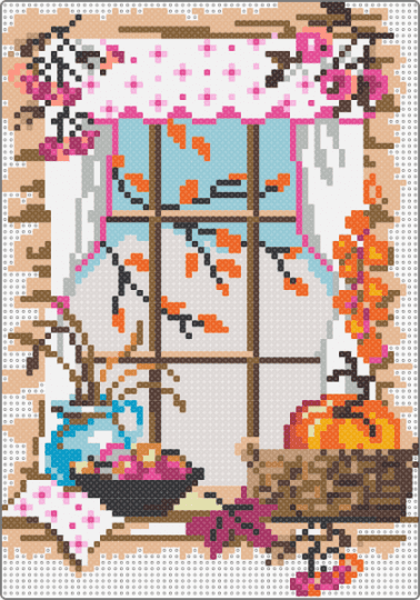 fall window scene - beige,brown,tan