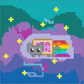 Nyan cat!!!!!!! - nyan cat,sky,meme,poptart,colorful,panel,green,pink,purple