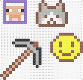 Easy Perler bead 2 - pickaxe,smiley,cat,simple,charms,yellow,gray,tan