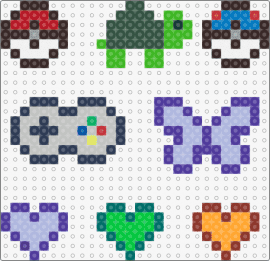 Easy perler bead 3 - turtle,pokeball,hearts,butterfly,controller,video game,simple,charms,colorful,purple,green