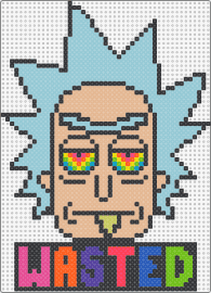 WASTED - rick sanchez,rick and morty,character,unique hairstyle,colorful text,trippy,rave