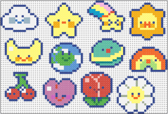 Mini Sundays - icons,charms,cute,star,cherries,cloud,flower,kawaii,planet,rainbow,random,food,nature,colorful,blue,orange,yellow,red