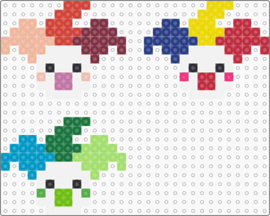 Clown Heads - beige,red,green