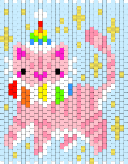 pink rainbow clown kitty bag front - light blue, pink