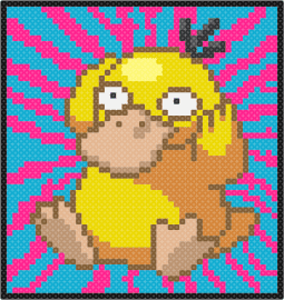 Psyduck remix - psyduck,pokemon,psychedlic,trippy,panel,character,gaming,tapestry,yellow,blue,pink,tan