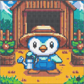 Piplup Farmer - piplup,farm,pokemon,penguin,cute,scene,character,rural,agriculture,blue,brown