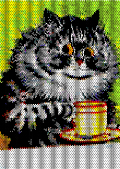 Louis Wain cat painting tapestry - green,yellow,beige,gray,cotdartexhibition,artist,louiswain