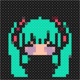 miku chibi head - hatsune miku,vocaloid,chibi,minimal,character,music,digital,teal,green,black