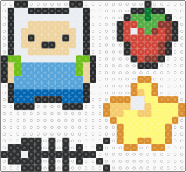 Finn + Strawberry + Star + Fish - finn,adventure time,strawberry,star,fish,skeleton,charms,character,tv show,cartoon,colorful,light blue,yellow,red