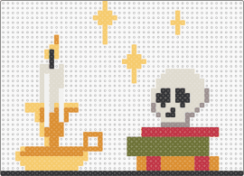 Skull n books - candle,skull,books,story,night,yellow,gray,gold