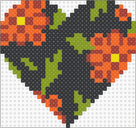 Flower Heart - heart,flowers,love,valentine,black,orange,red,green