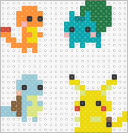 Pokemon - pokemon,pikachu,charmander,squirtle,bulbasaur,characters,game,yellow,teal,orange