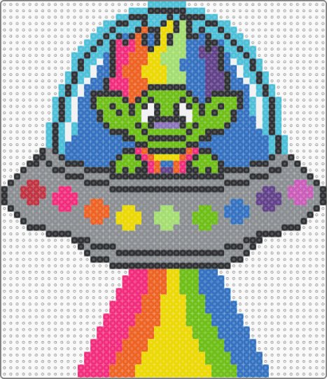 Troll in spaceship - blue, colorful, gray, green