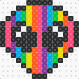 Rainbow Rave Alien - black,pink,orange,red,alien,rainbow,rave,perler,kandi,pattern