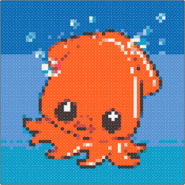 squid - squid,cute,underwater,animal,playful,sea creature,aquatic,ocean,orange,blue