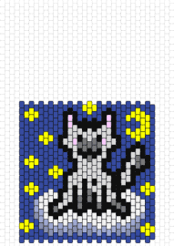 Kitty catty - cat,night,stars,moon,nocturnal,adventure,curious,charm,magical,mystique,feline,blue,yellow,grey