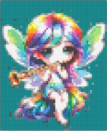 Rainbow fairy 1 - fairy,rainbow,flute,fantasy,wings,mythological,colorful,teal