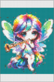 Rainbow fairy 1 - fairy,rainbow,flute,fantasy,wings,mythological,colorful,teal