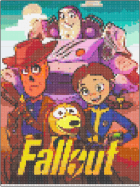 Fallout/ToyStory - fallout,toy story,video game,movie,nuclear,tv show,colorful,yellow,orange,pink,teal