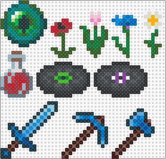minecraft items - black, blue, colorful, disc, eye of ender, flower, gray, green, items, minecraft, potion, teal, tools