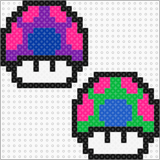 Bi and poly super Mario mushrooms - pink,blue,ivystormmakes,pride