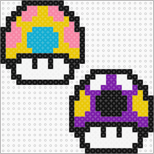 Pan and non binary mario mushrooms - pride,pan,non binary,lgbtqia,yellow,purple